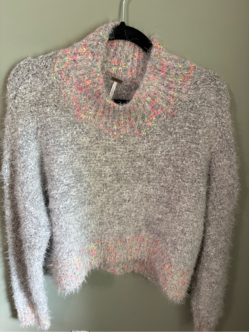 Free People Light Gray Fuzzy Mock Neck Sweater with Pastel Flecking